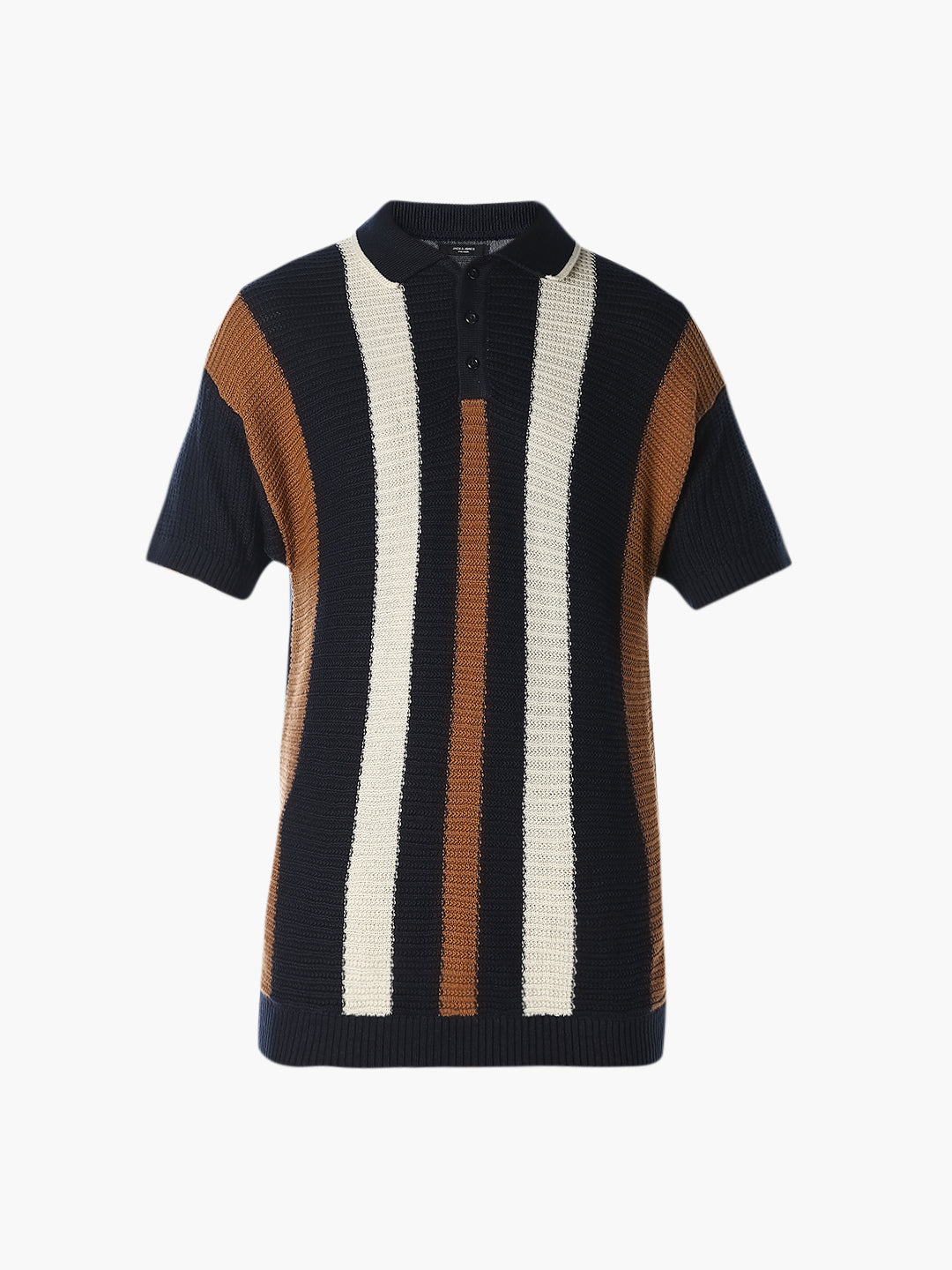 Navy Striped Knitted Polo