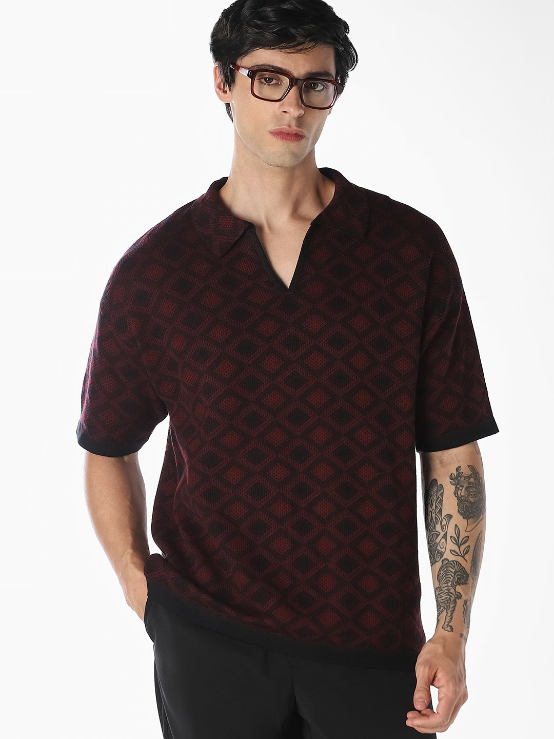 Printed Cotton Knitted Polo - S