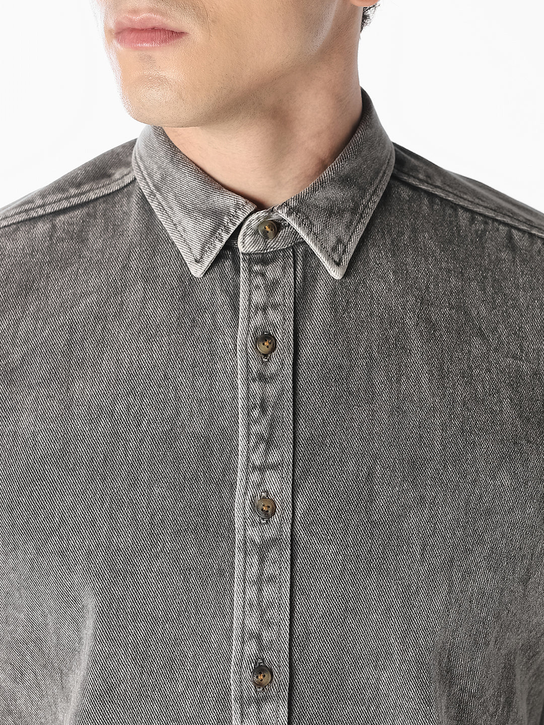 Grey Washed Denim Shirt