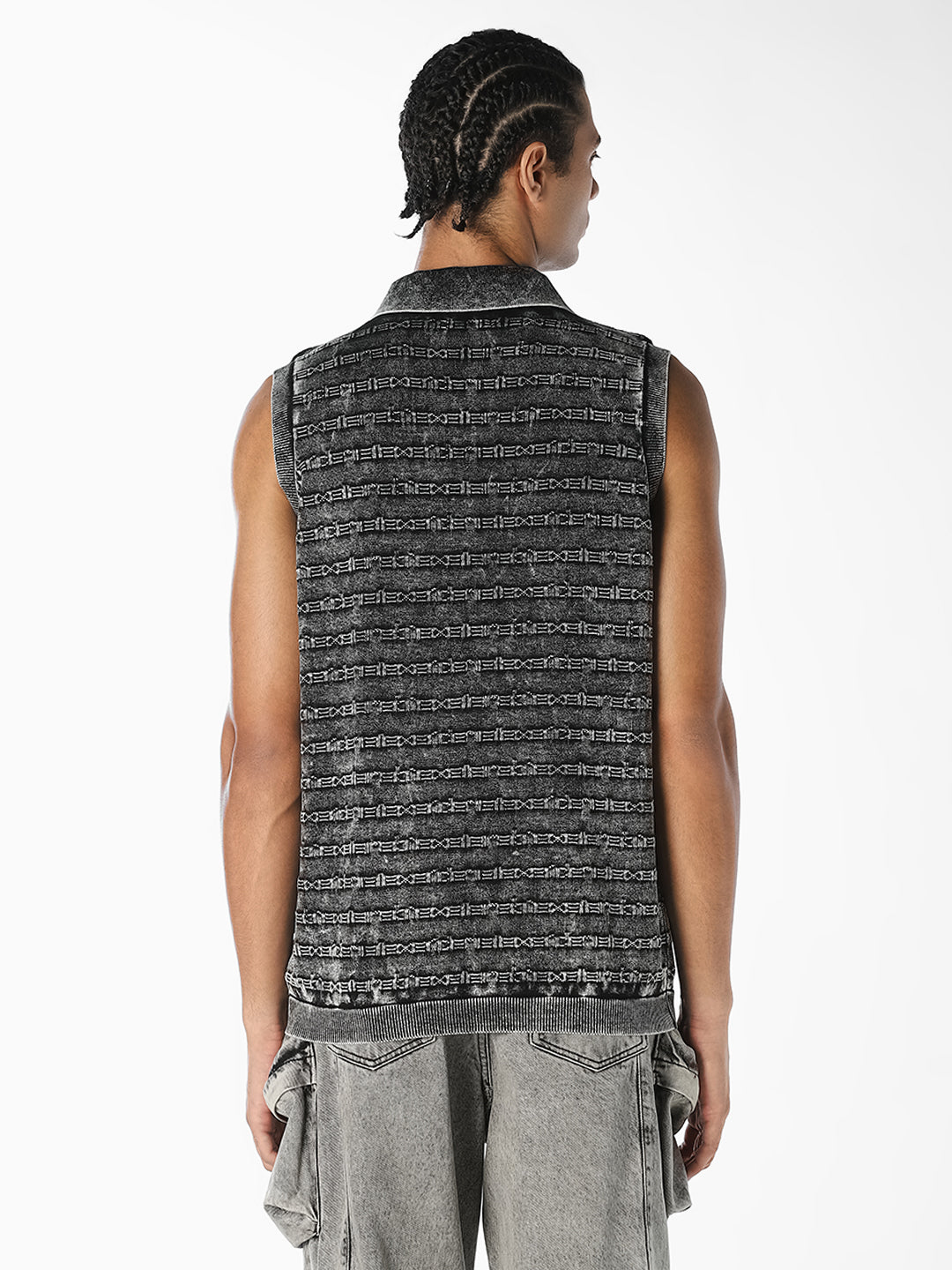 Charcoal Grey Patterned Knitted Polo