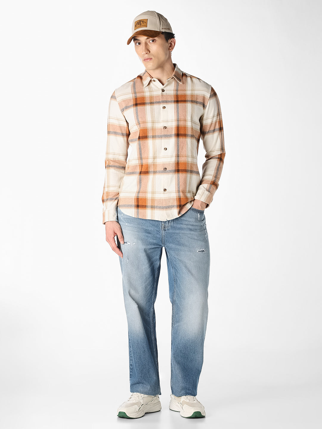 White Cotton Check Shirt