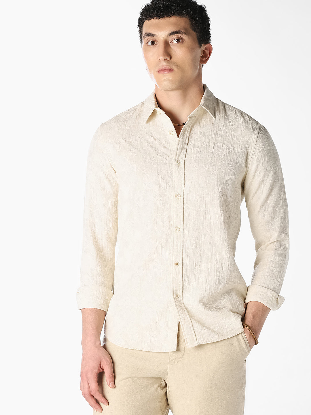 Off-White Textured Dobby Shirt - S