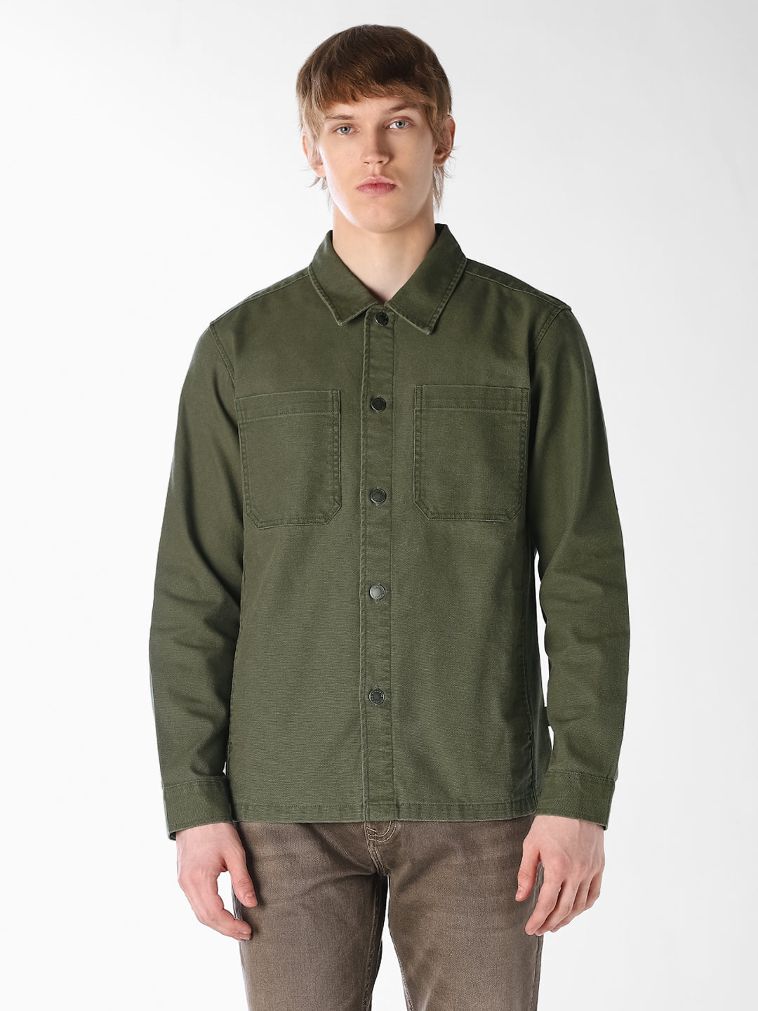 Dark Olive Twill Cotton Shirt