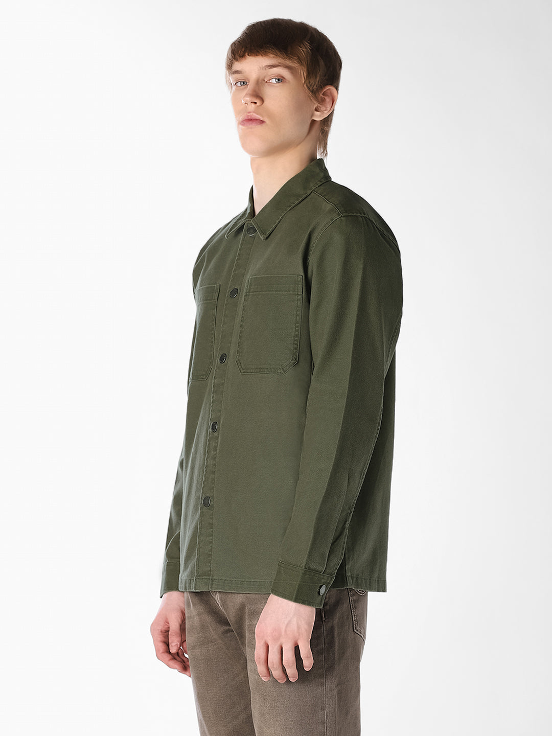 Dark Olive Twill Cotton Shirt