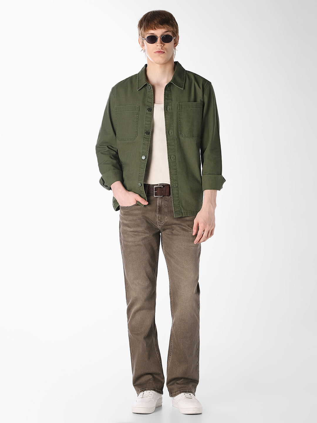 Dark Olive Twill Cotton Shirt