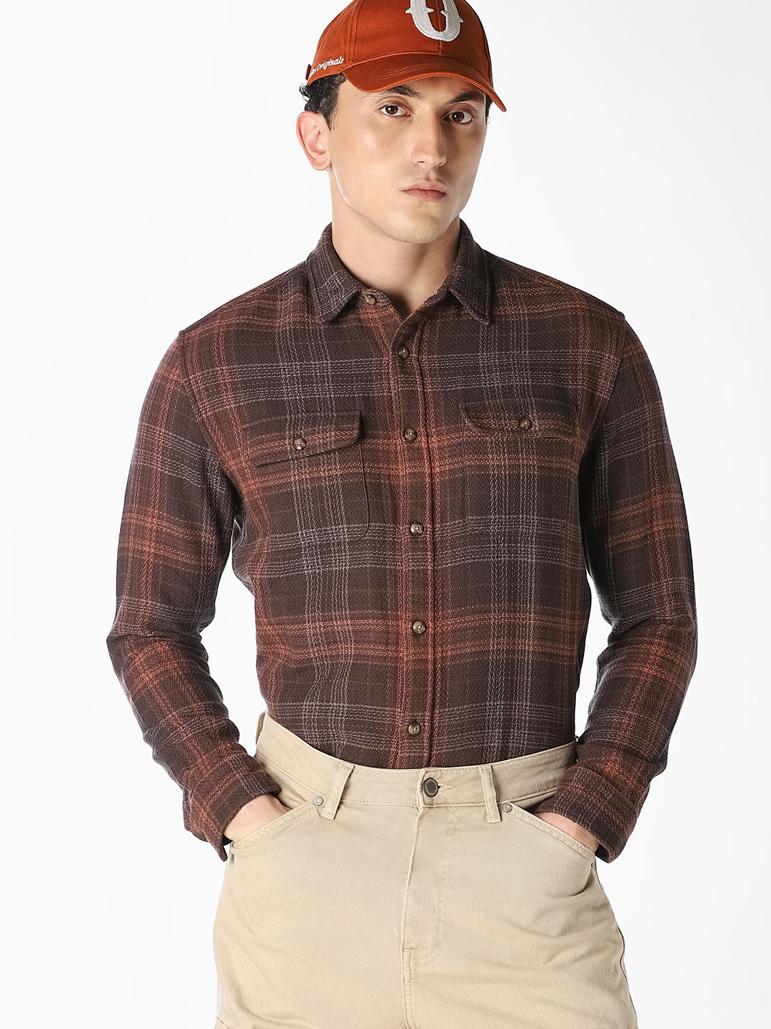 Brown Check Print Shirt