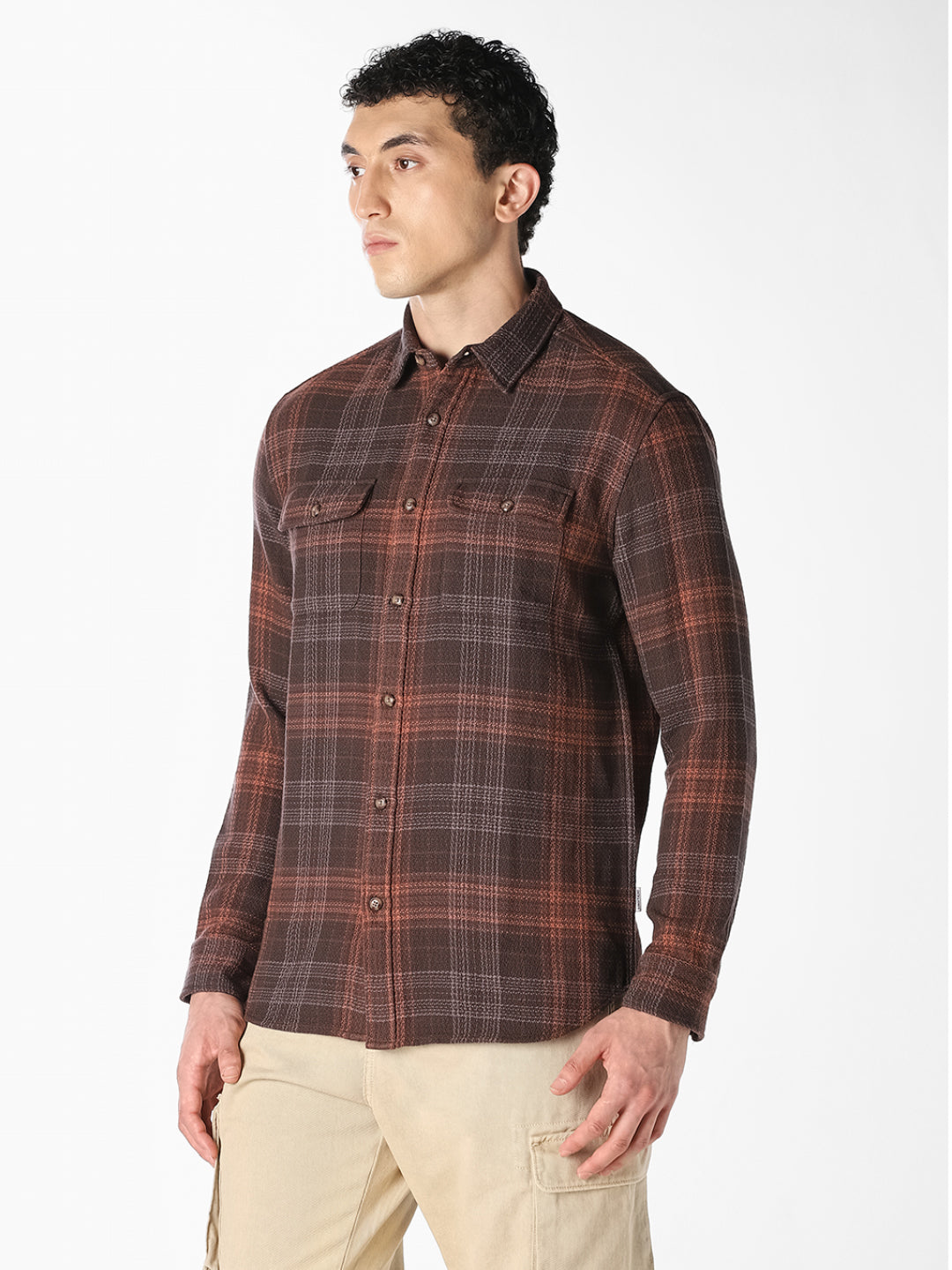 Brown Check Print Shirt