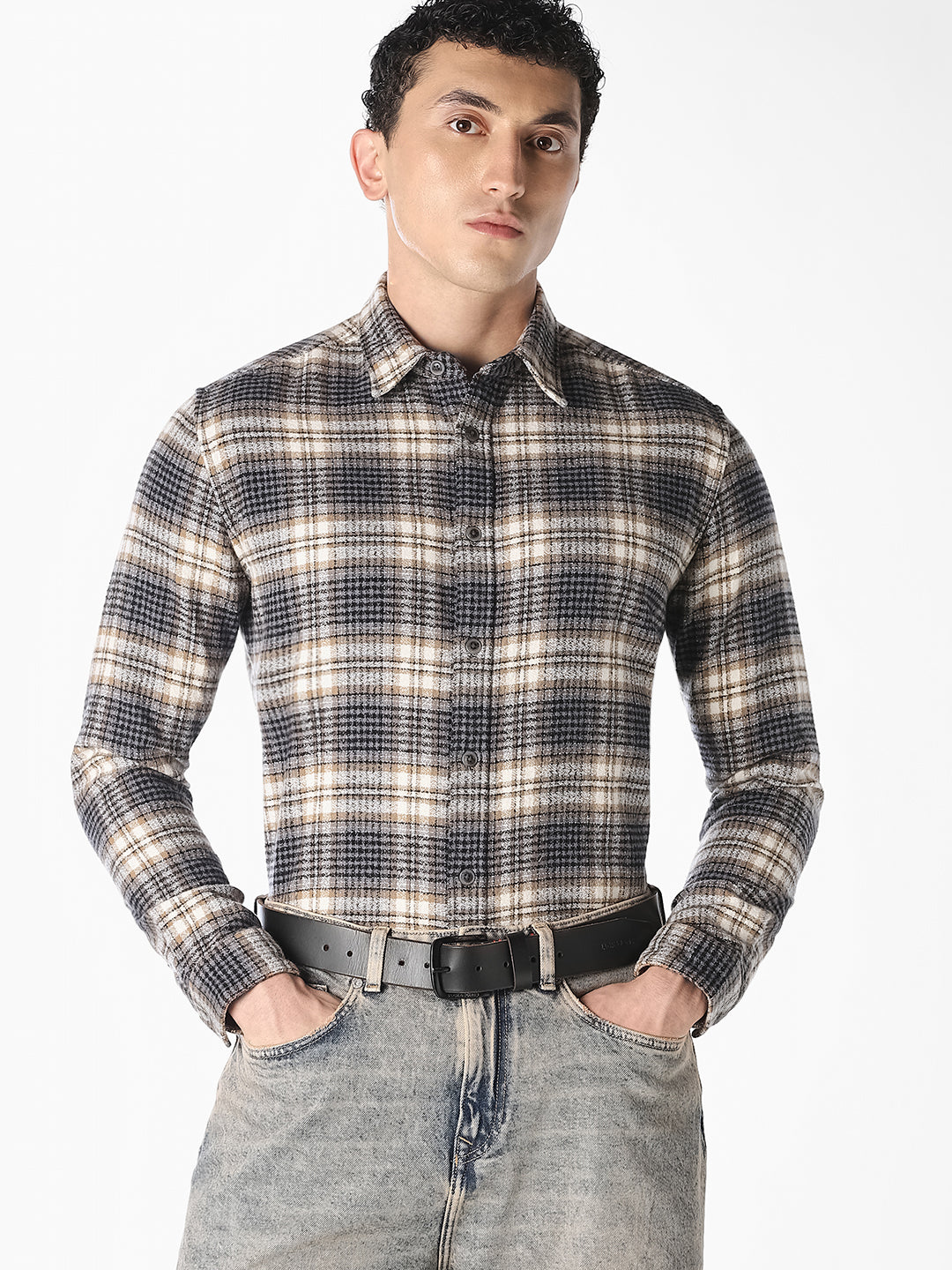 Grey Check Print Shirt
