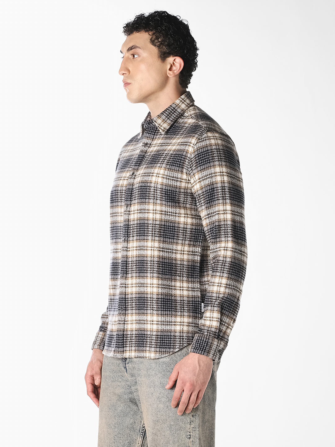 Grey Check Print Shirt