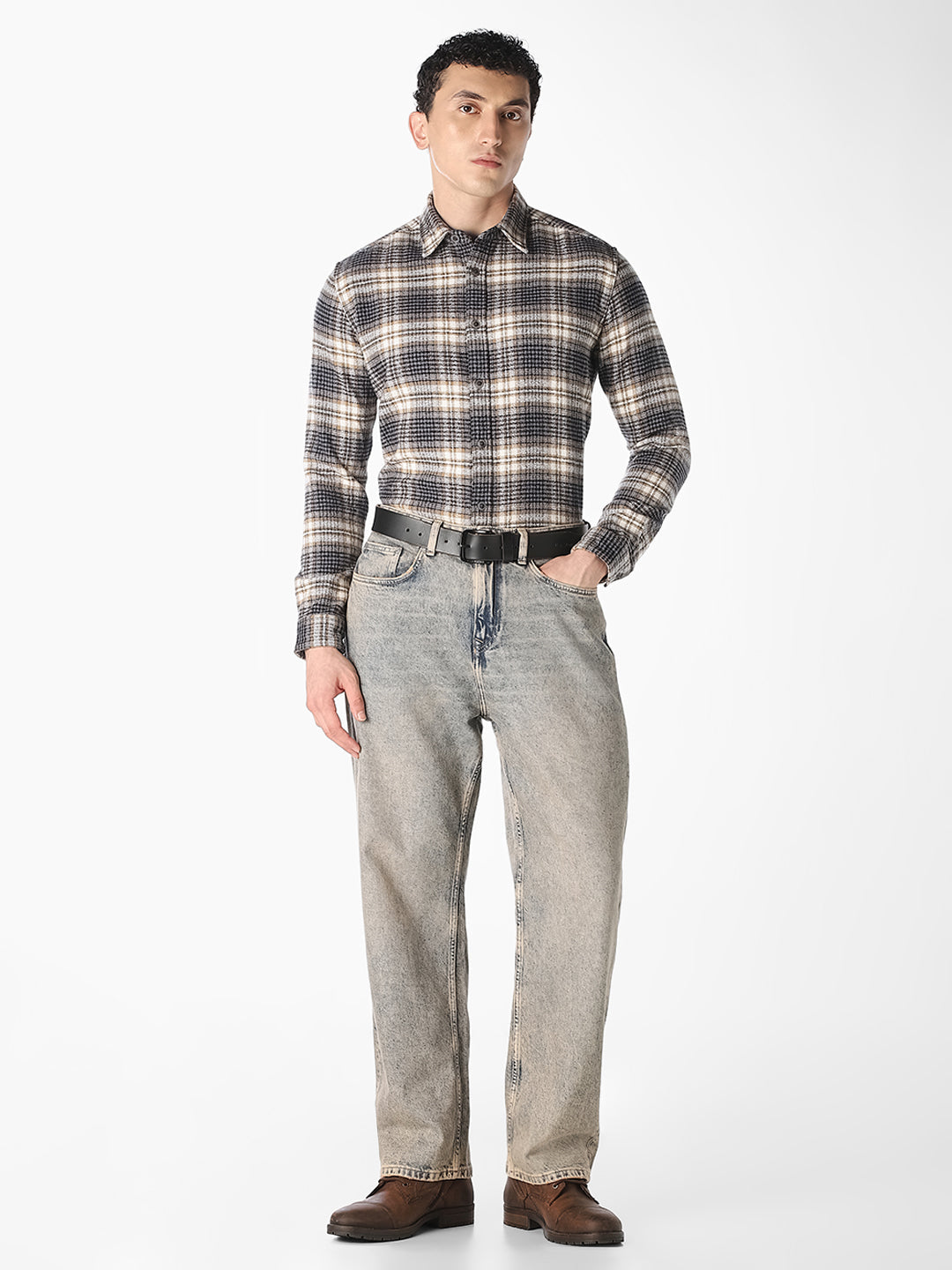 Grey Check Print Shirt