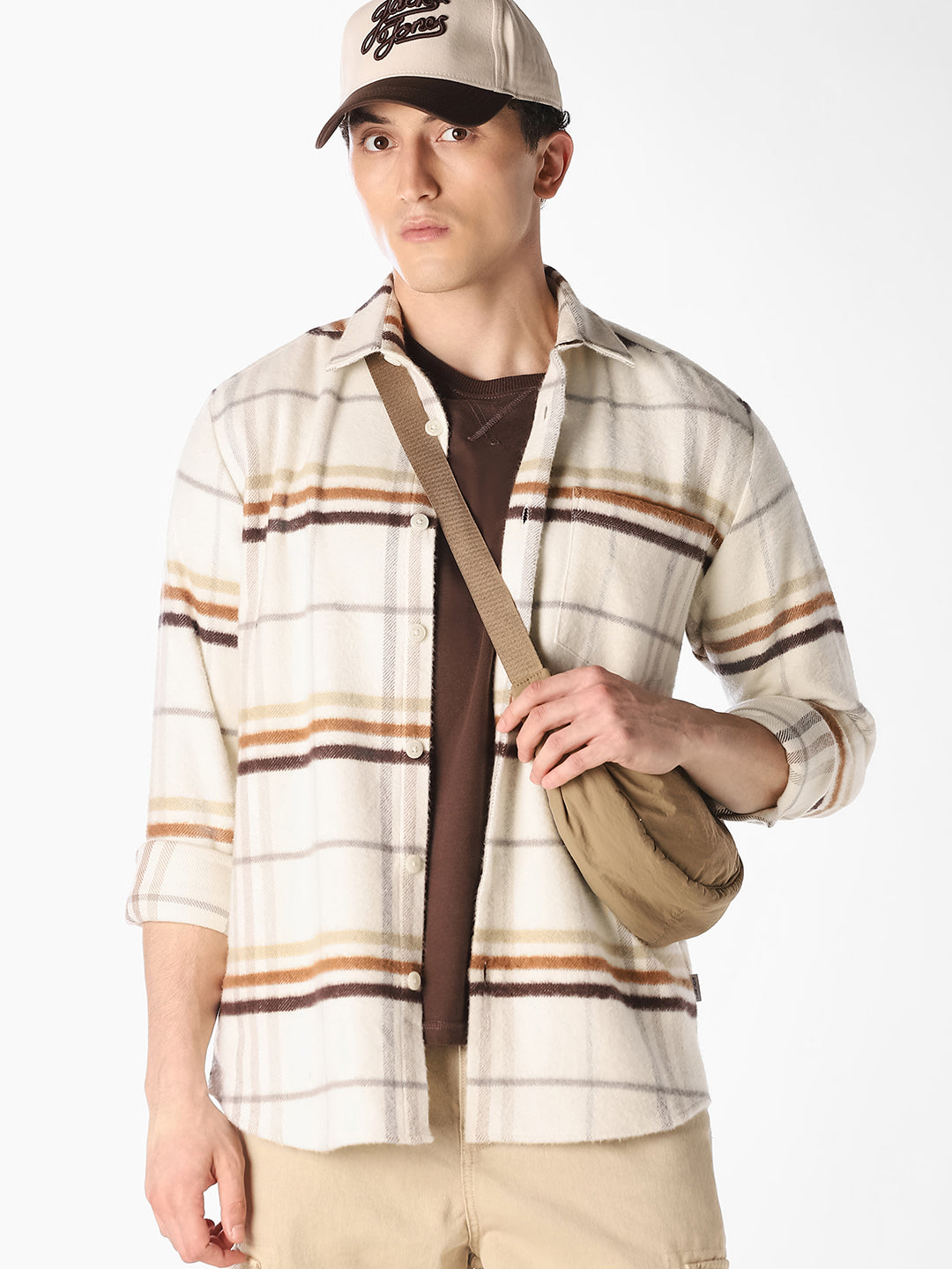 Cream Check Cotton Shirt - S