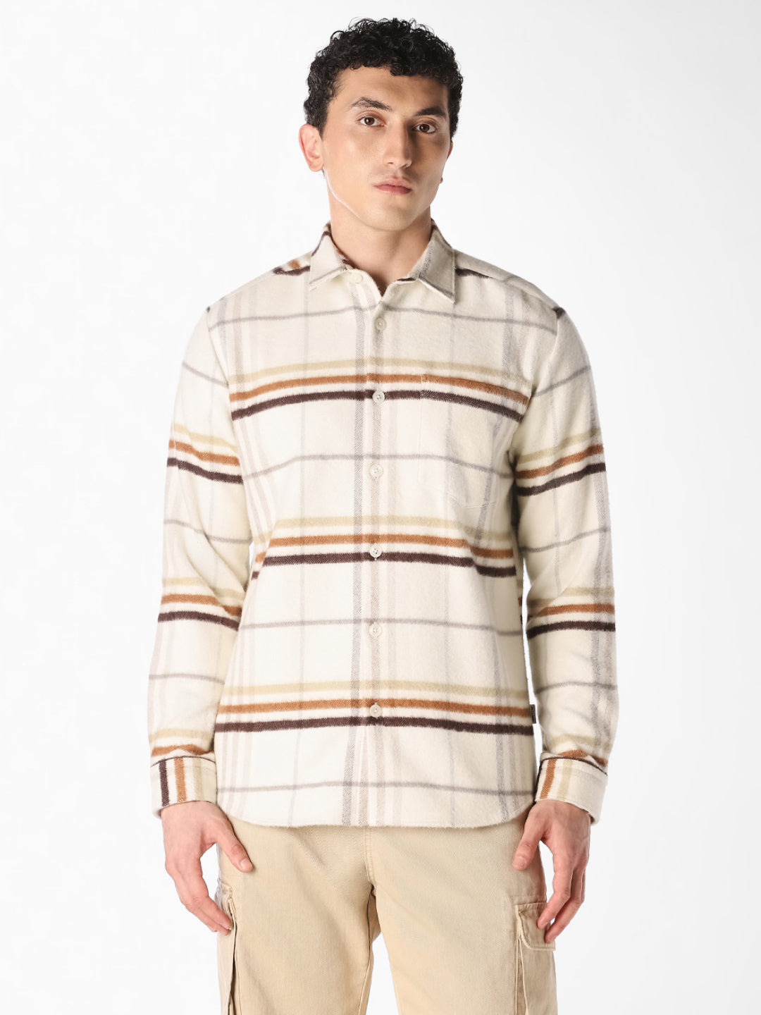 Cream Check Cotton Shirt