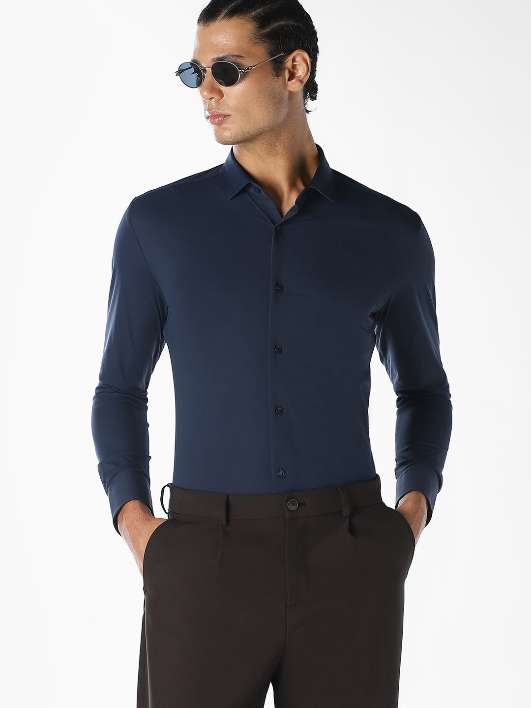 Navy Blue Formal Regular Fit Shirt