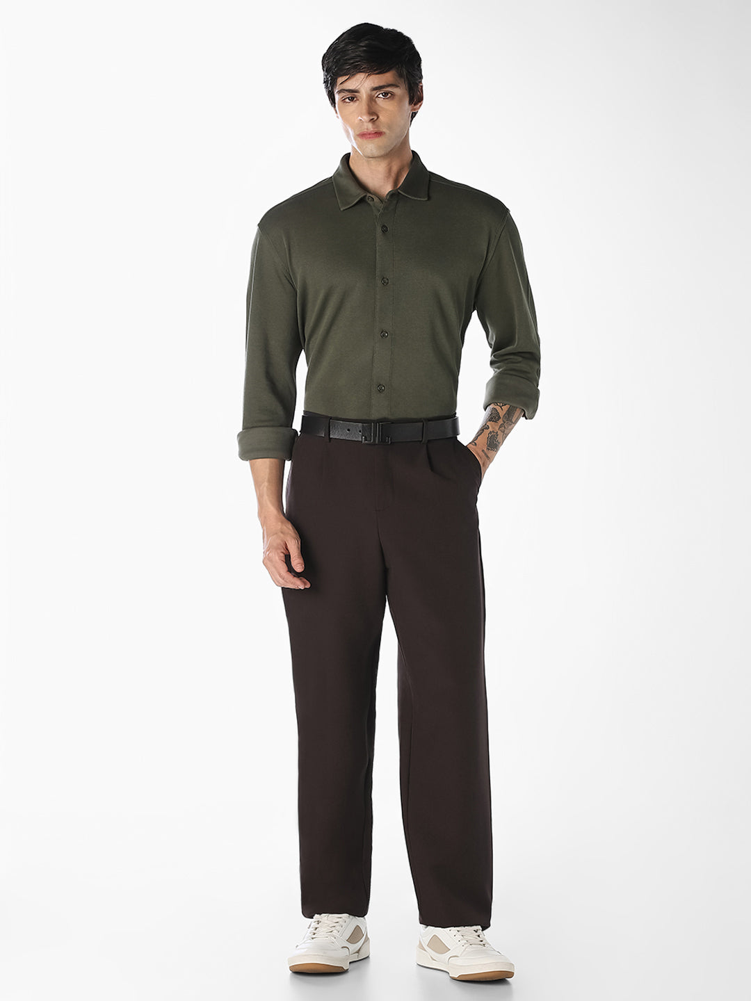 Olive Cotton Formal Shirt