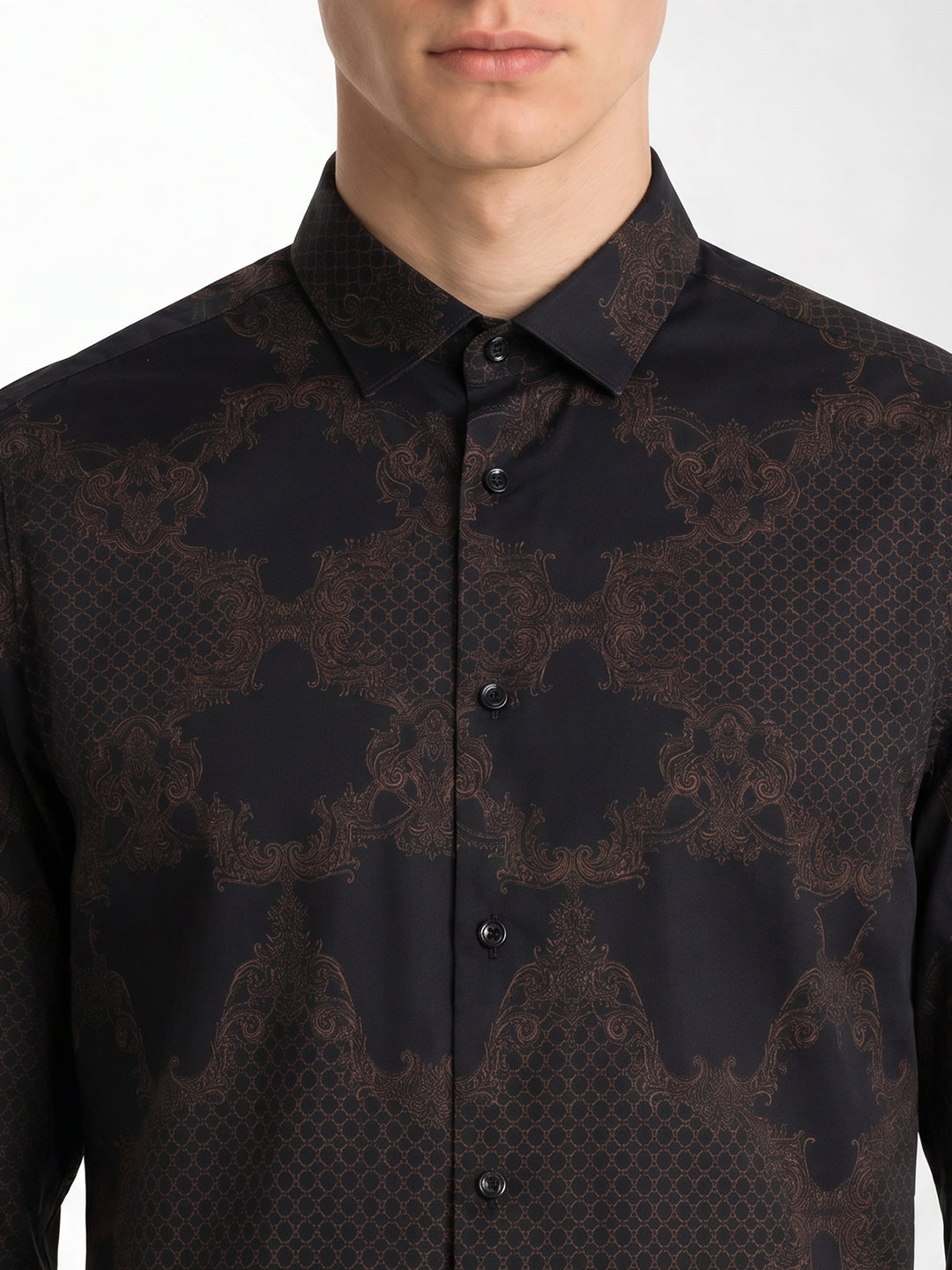 Brown Printed Slim Fit Shirt