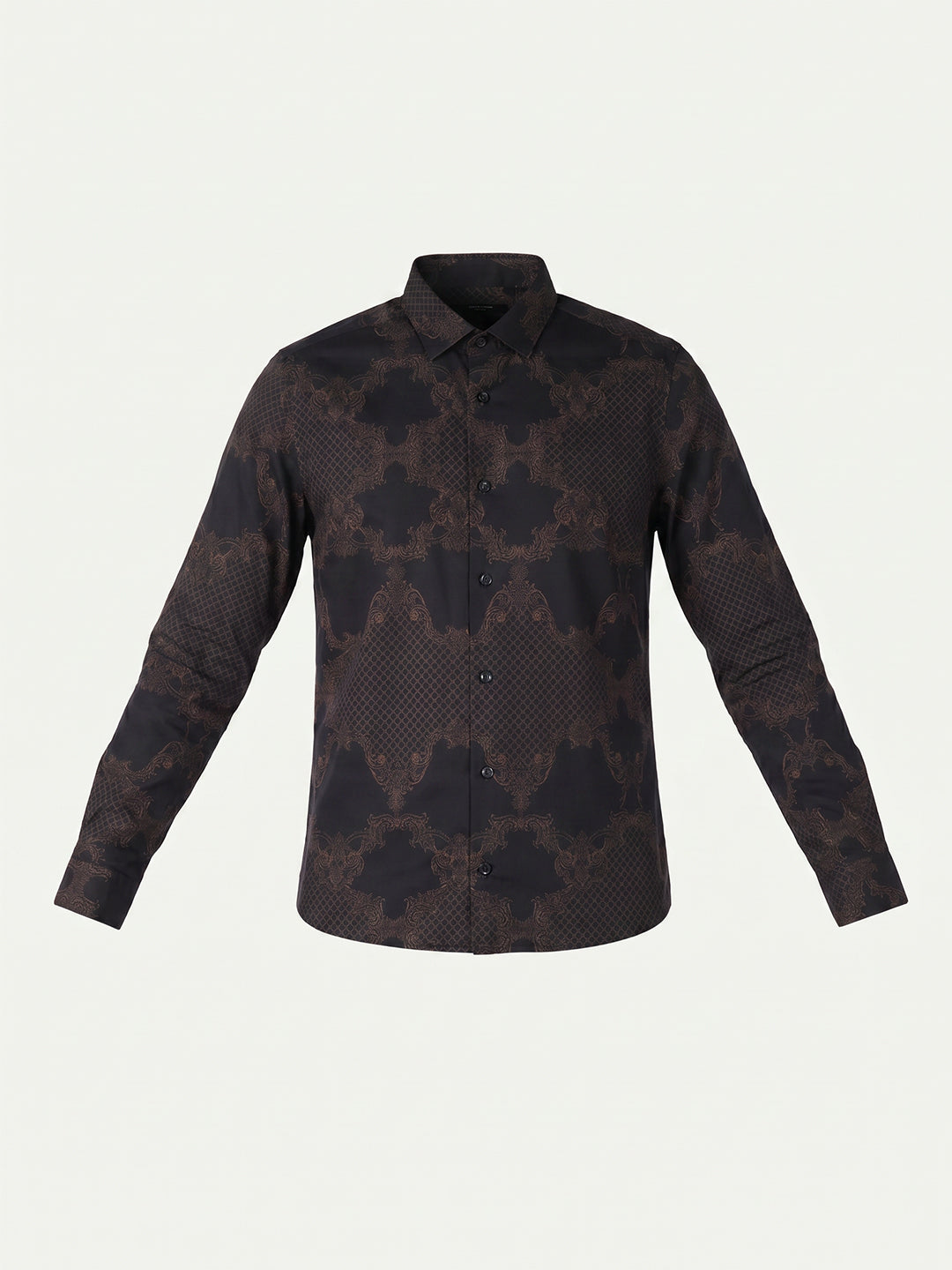 Brown Printed Slim Fit Shirt