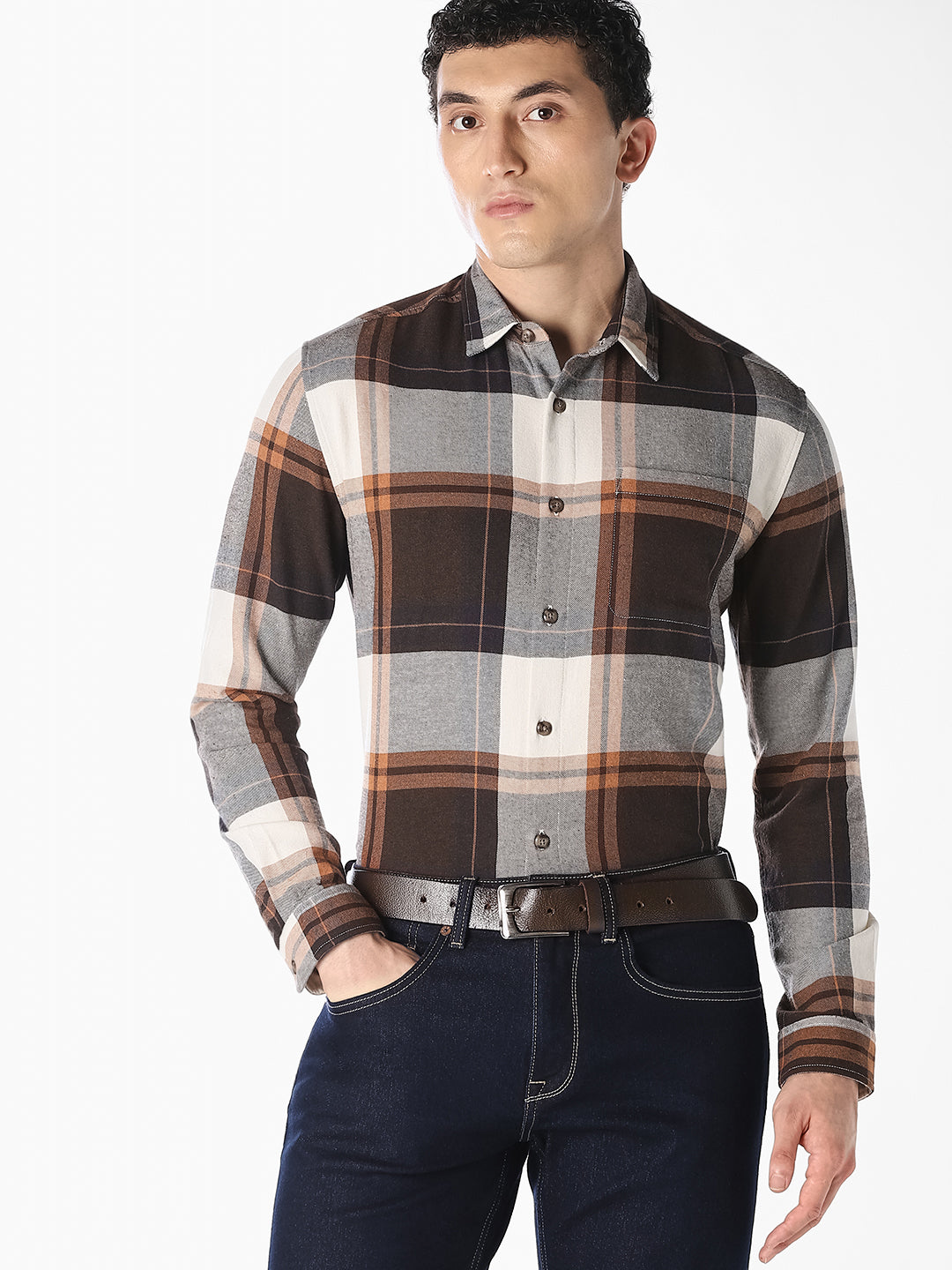 Brown Checked Shirt - S