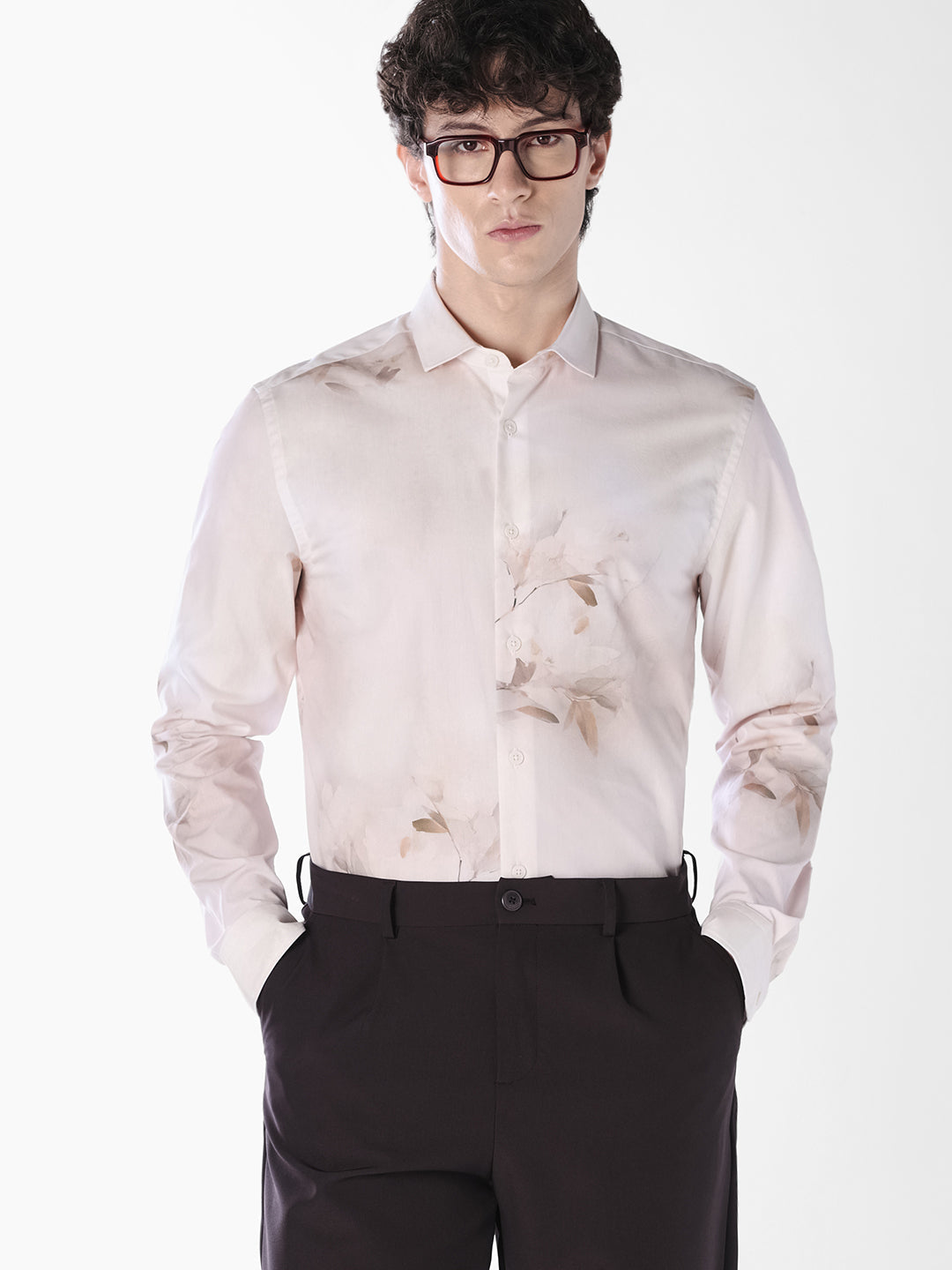 White Floral Slim Fit Shirt