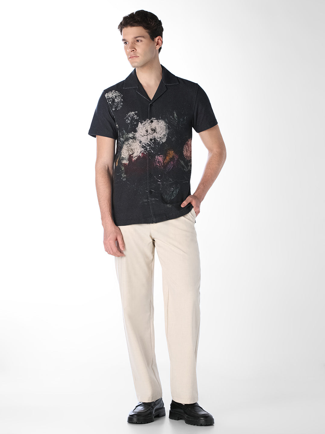 Black Printed Oversized Shirt