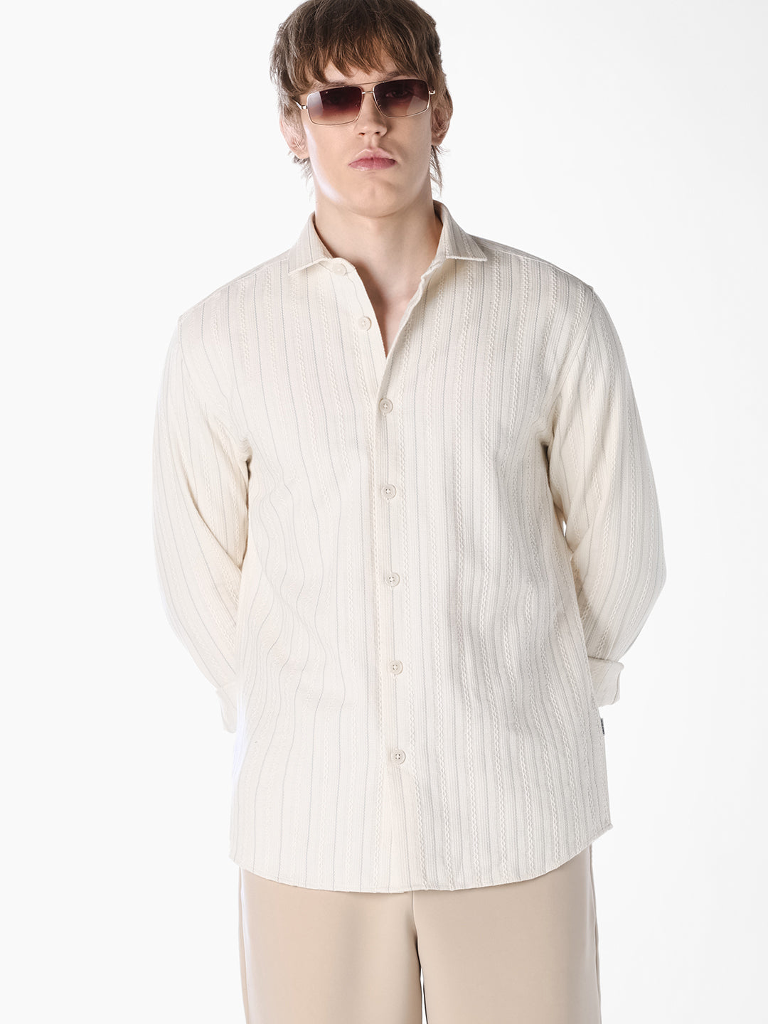White Dobby Cotton Shirt
