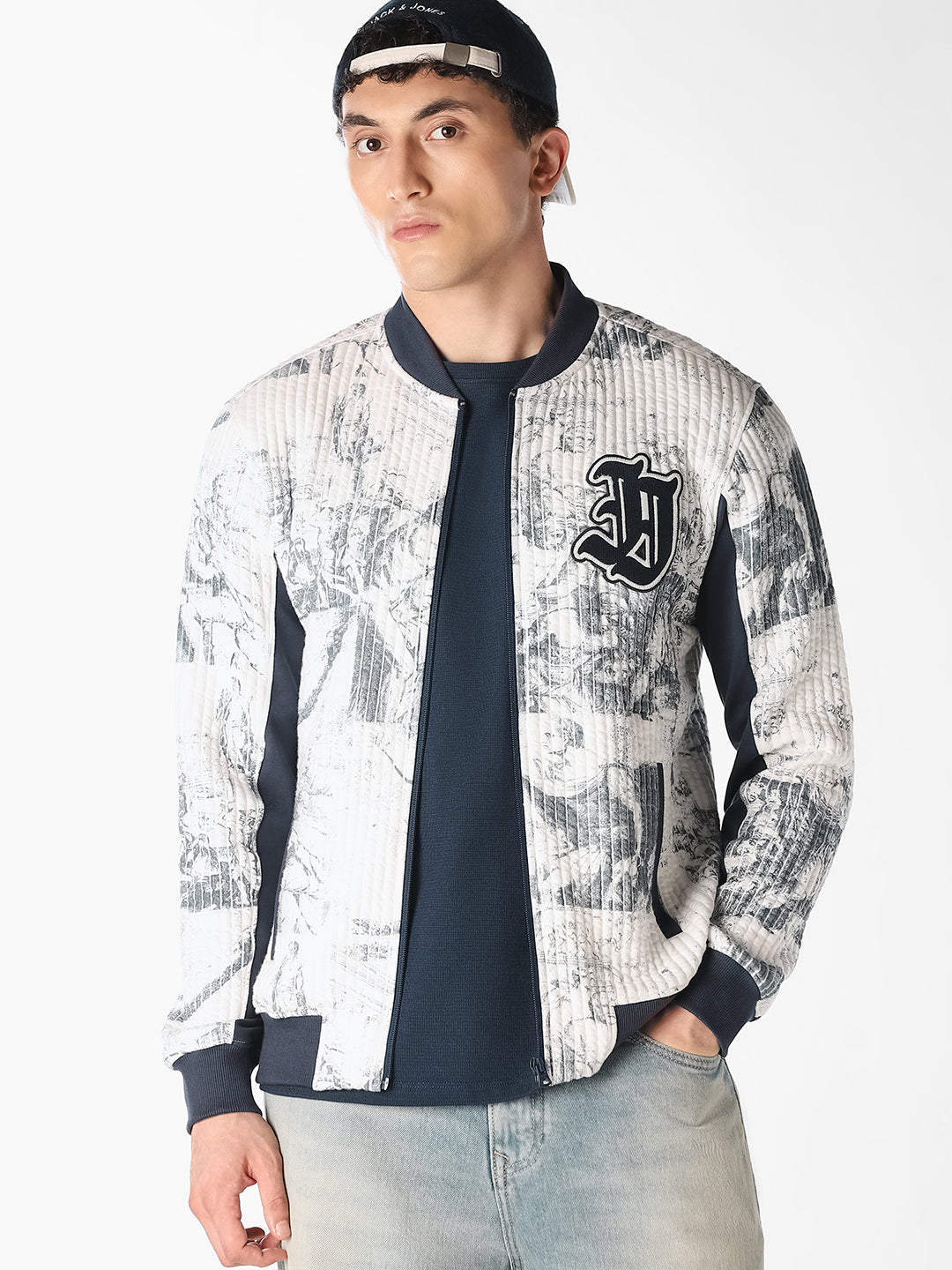 Printed Front Open Bomber Jacket