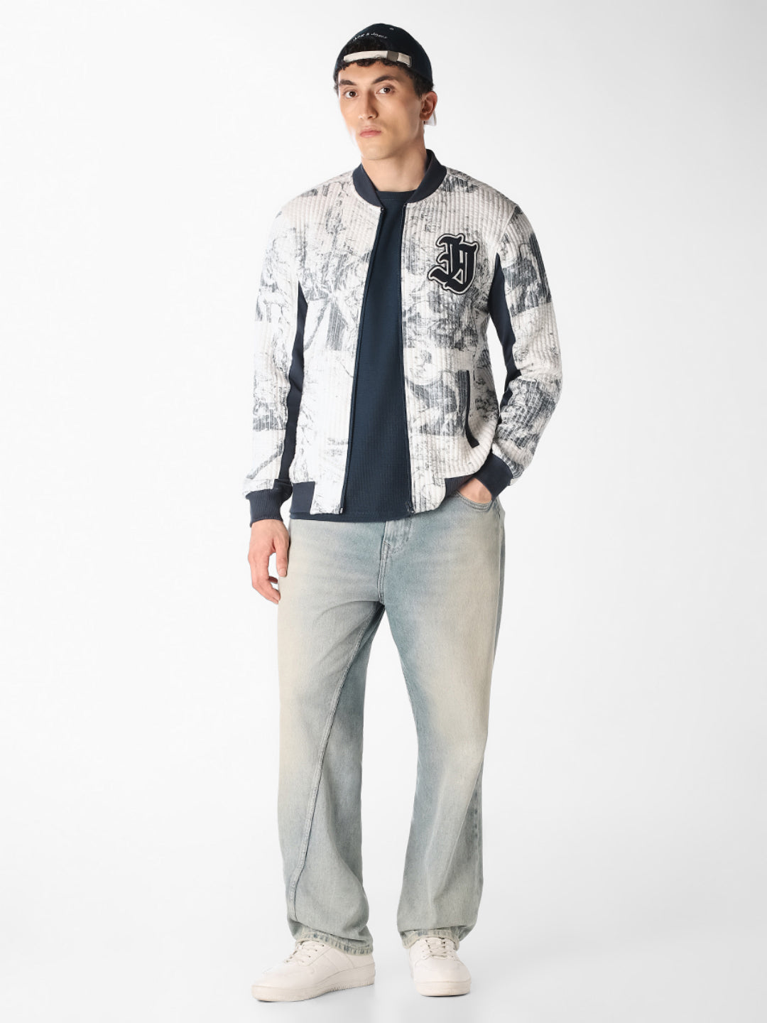 Printed Front Open Bomber Jacket