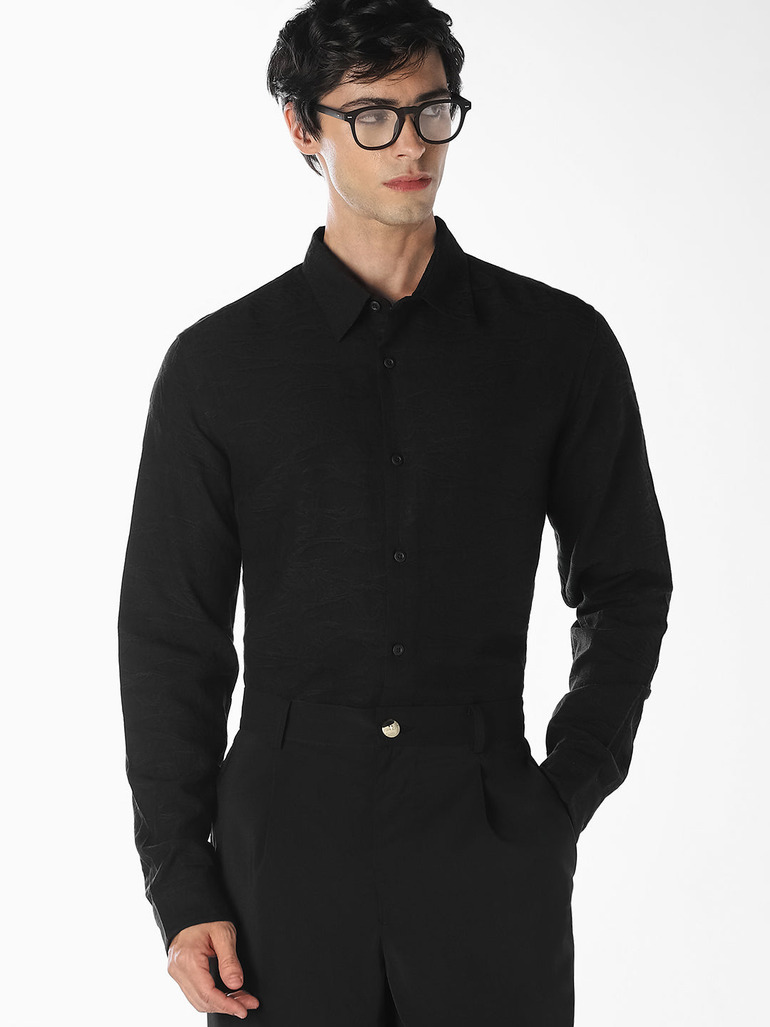 Black Textured Dobby Shirt