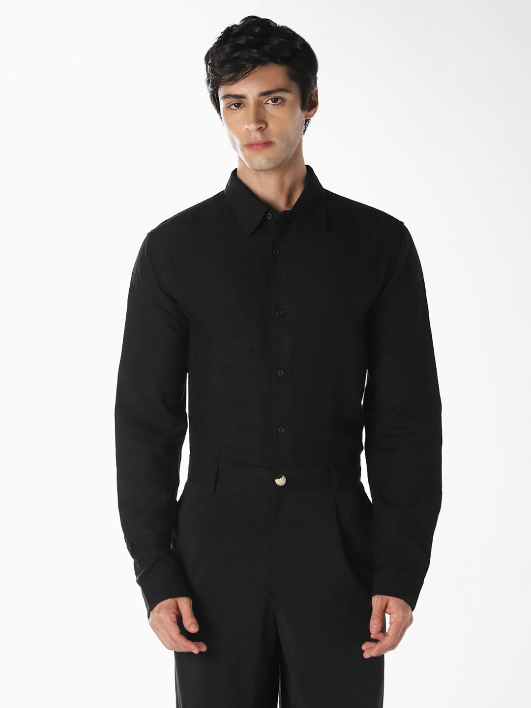 Black Textured Dobby Shirt