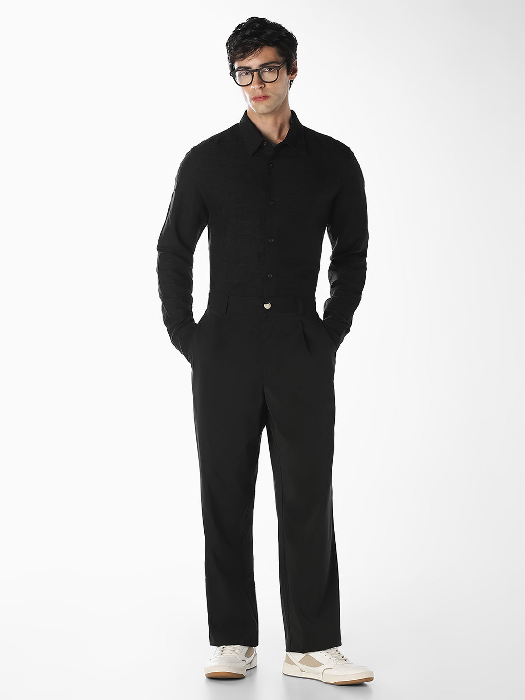 Black Textured Dobby Shirt