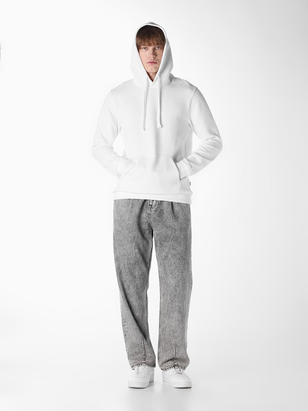 White Jacquard Regular Fit Pullover