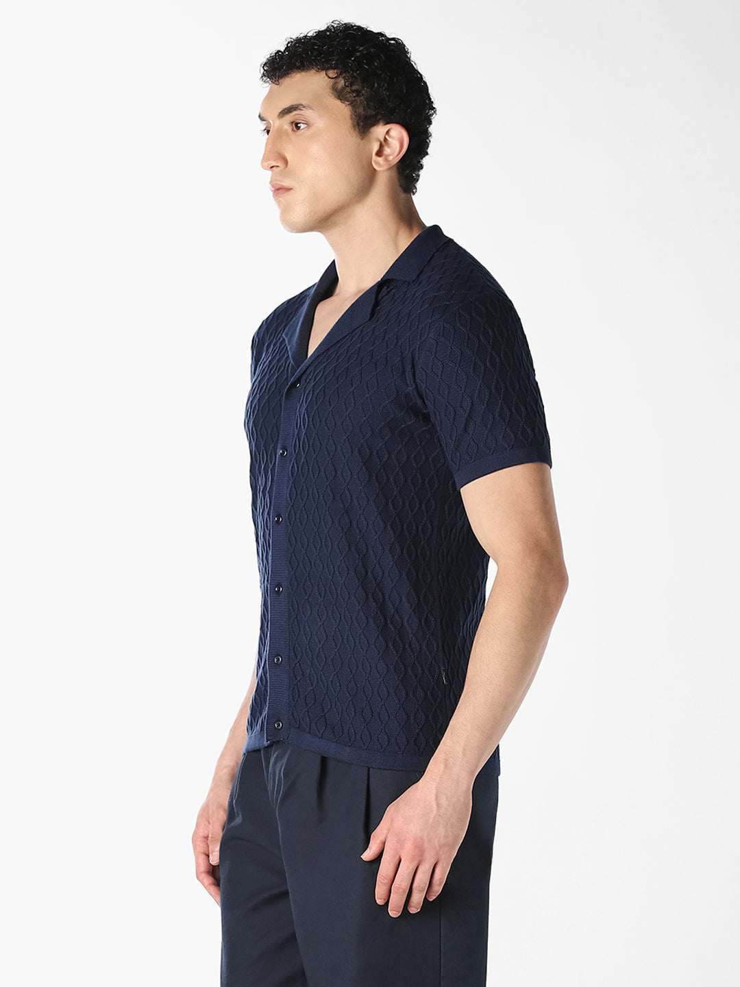 Navy Textured Knit Shirt