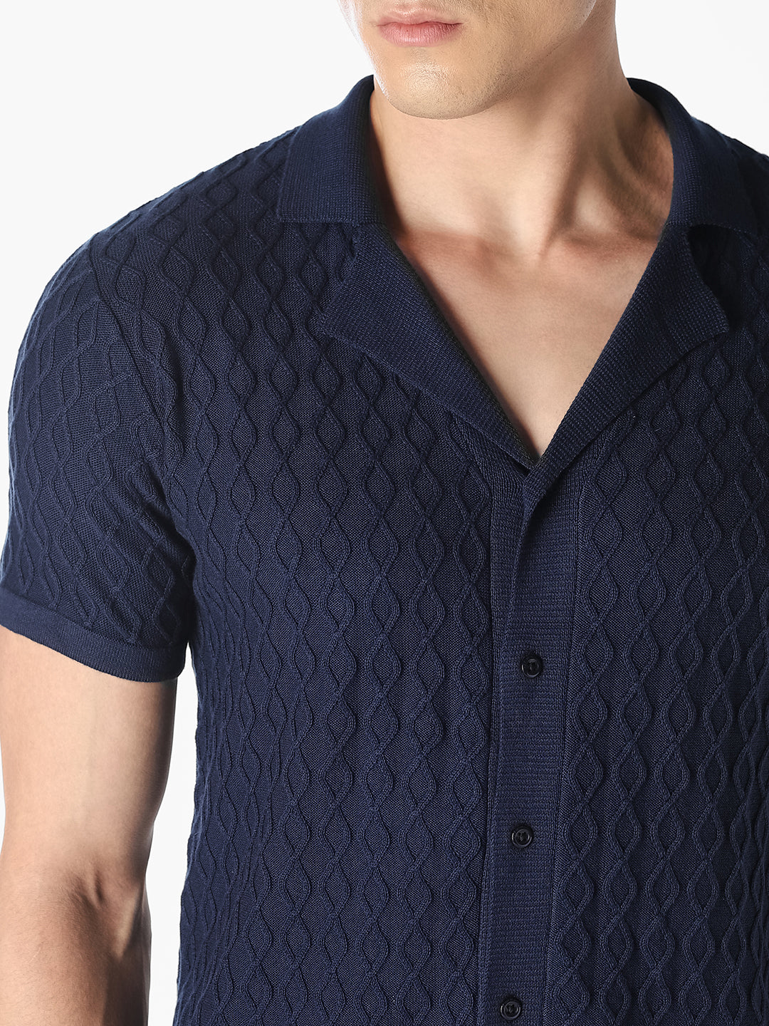 Navy Textured Knit Shirt