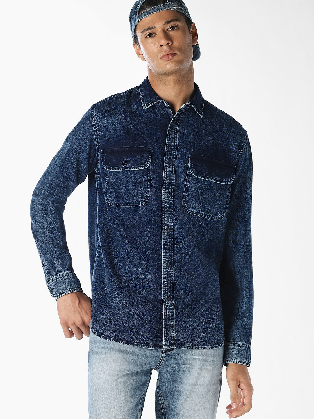 Blue Washed Denim Shirt - S
