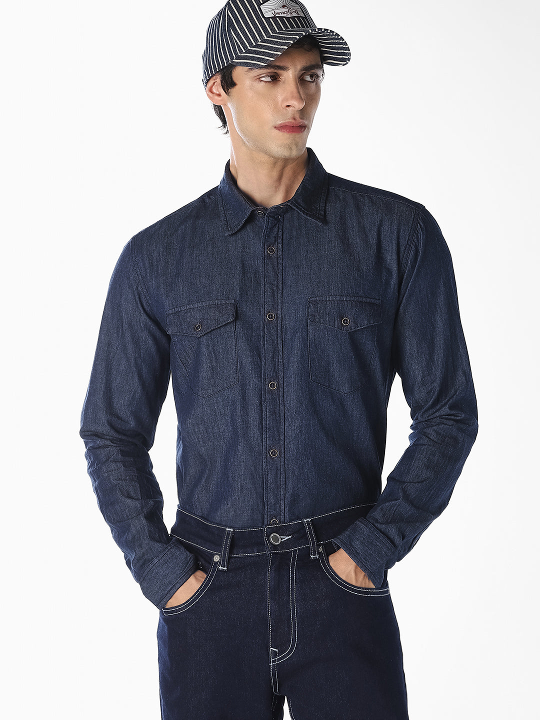 Dark Blue Denim Shirt - L
