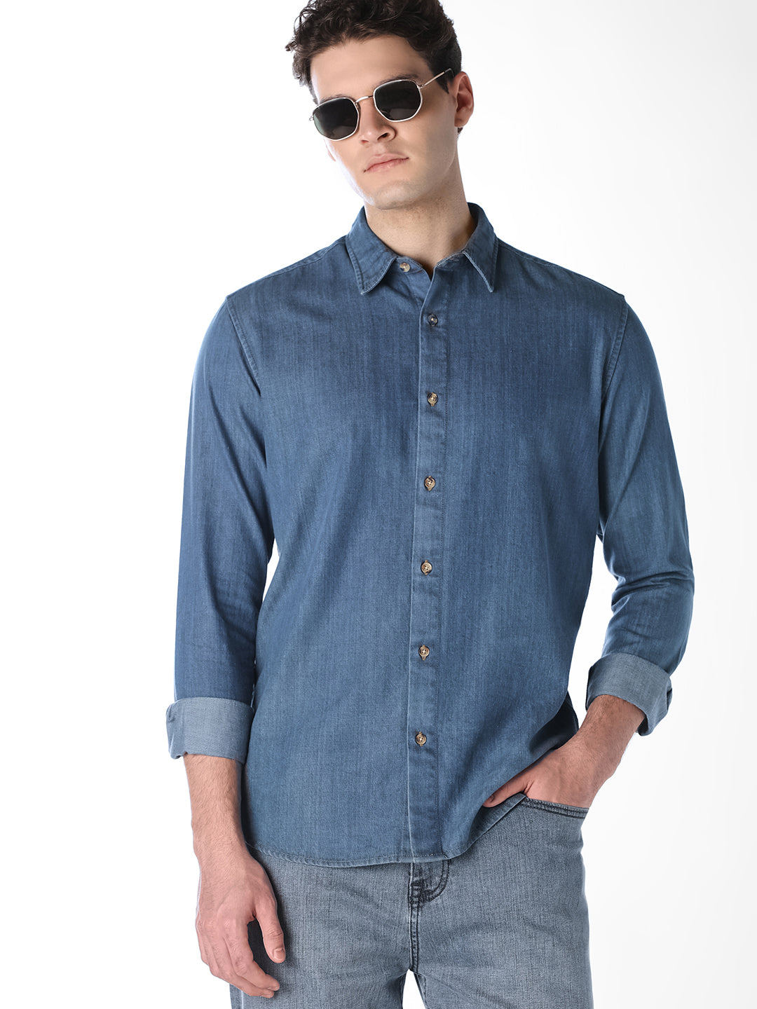Blue Washed Denim Shirt - S