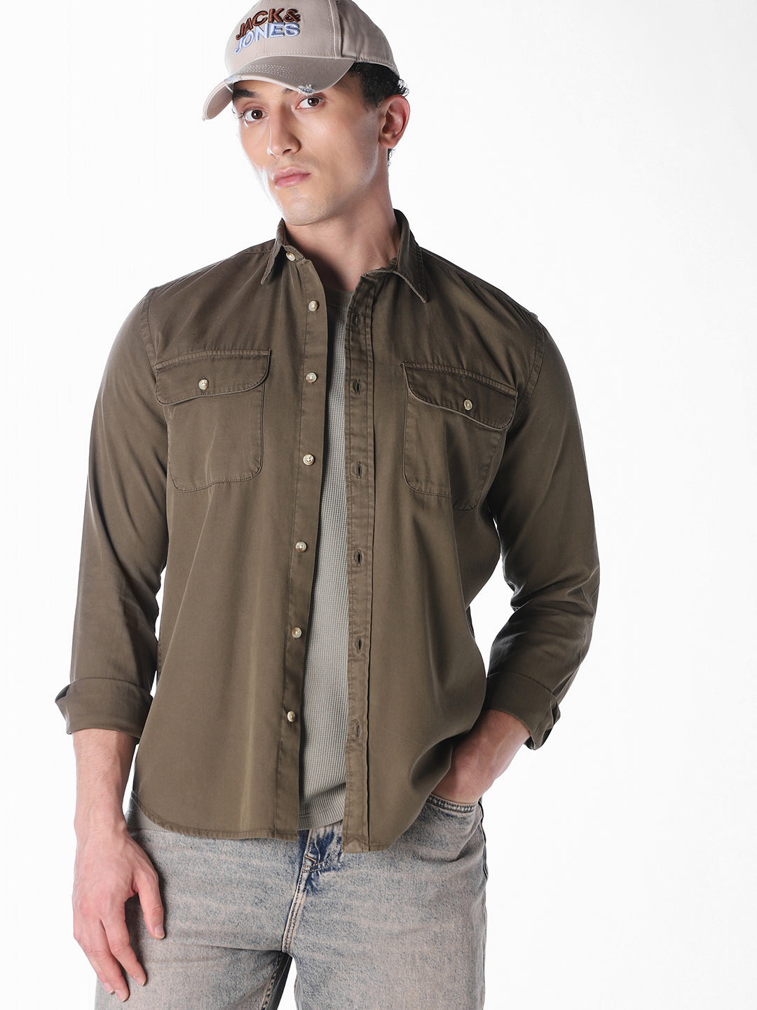 Green Solid Regular Fit Shirt