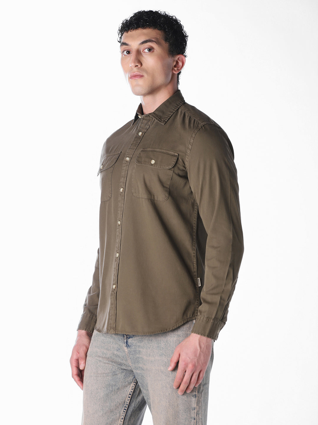 Green Solid Regular Fit Shirt