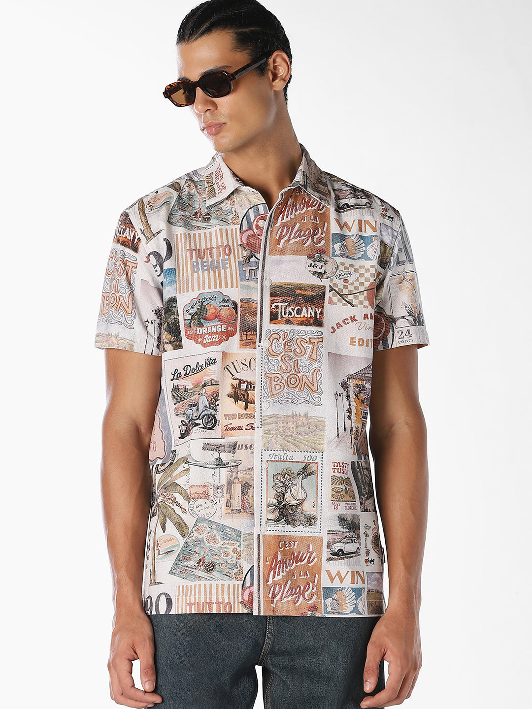 Printed Resort Collar Shirt - S