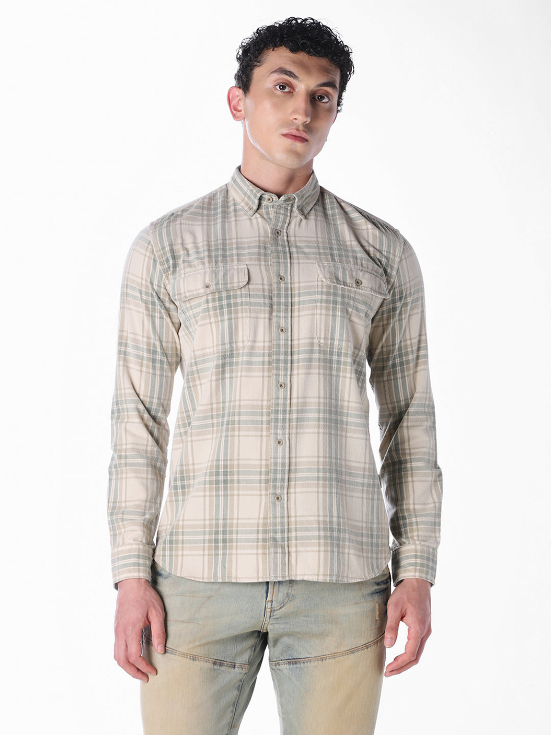 Olive Checked Regular Fit Shirt