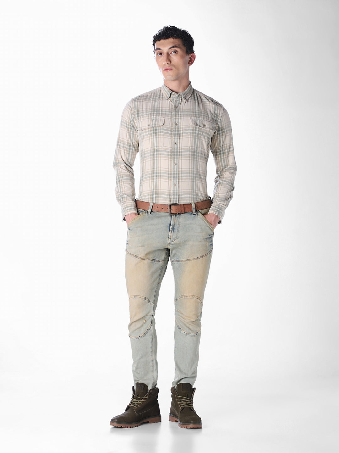 Olive Checked Regular Fit Shirt