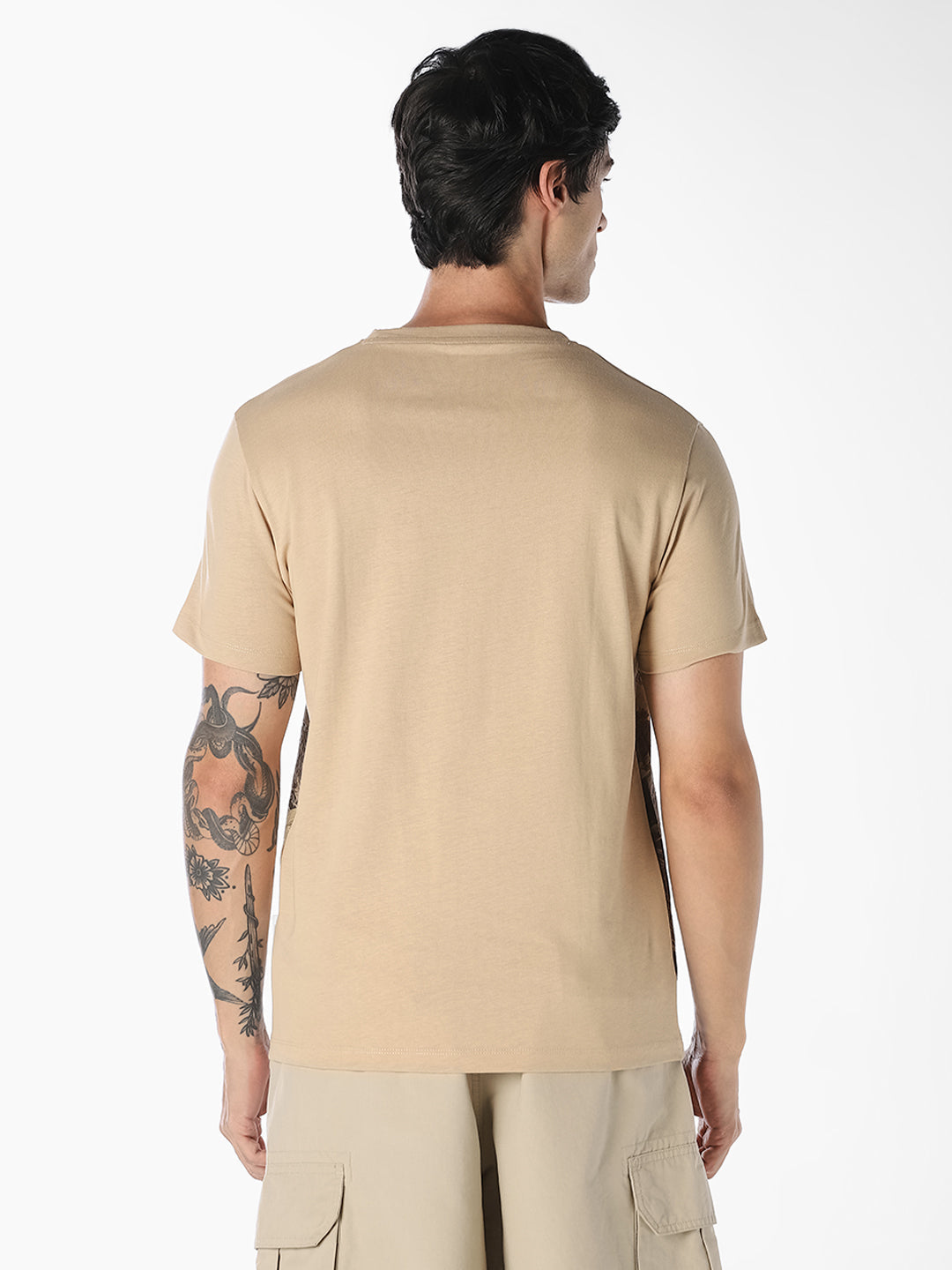 Beige Printed Cotton T-shirt