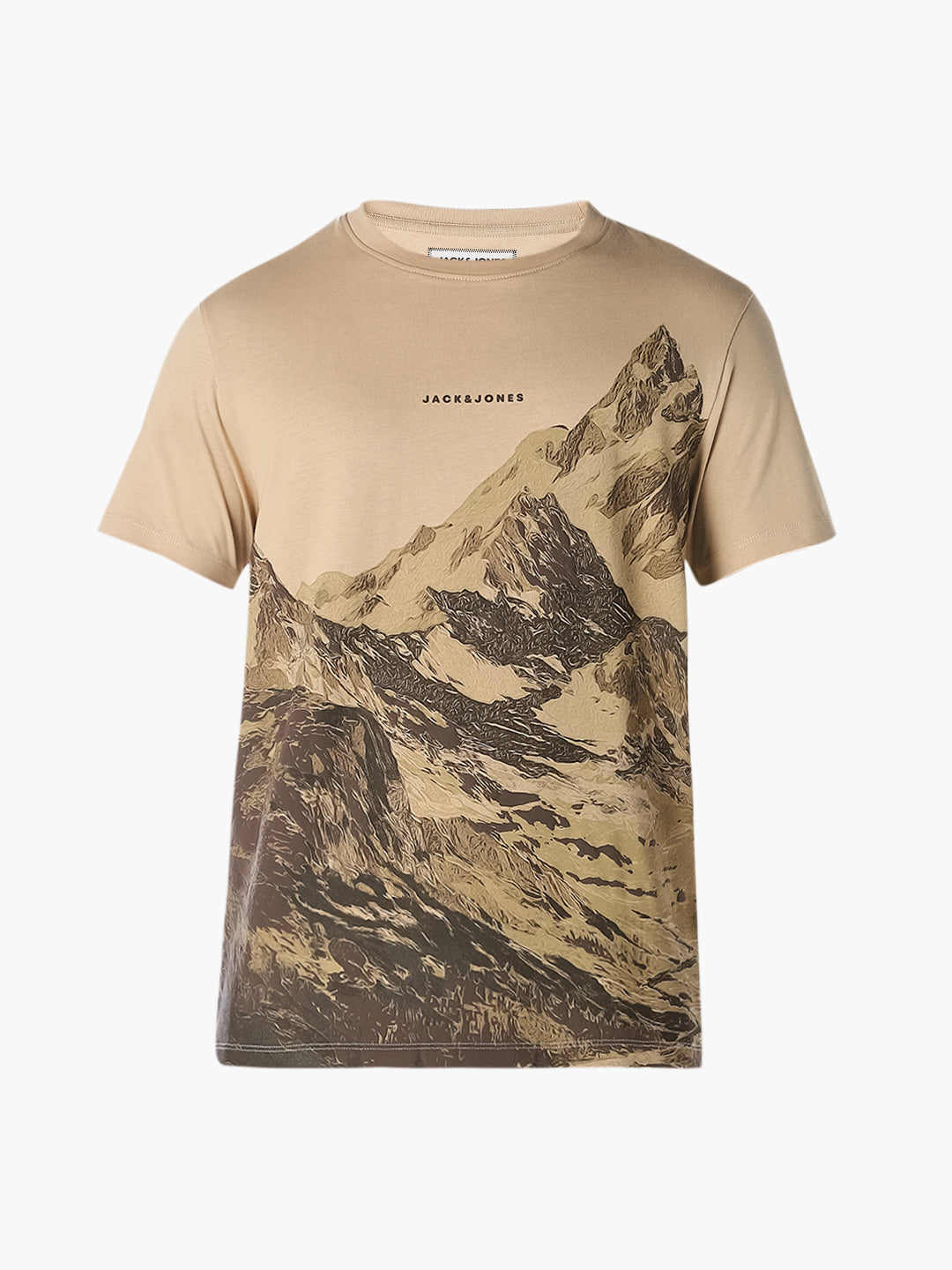 Beige Printed Cotton T-shirt