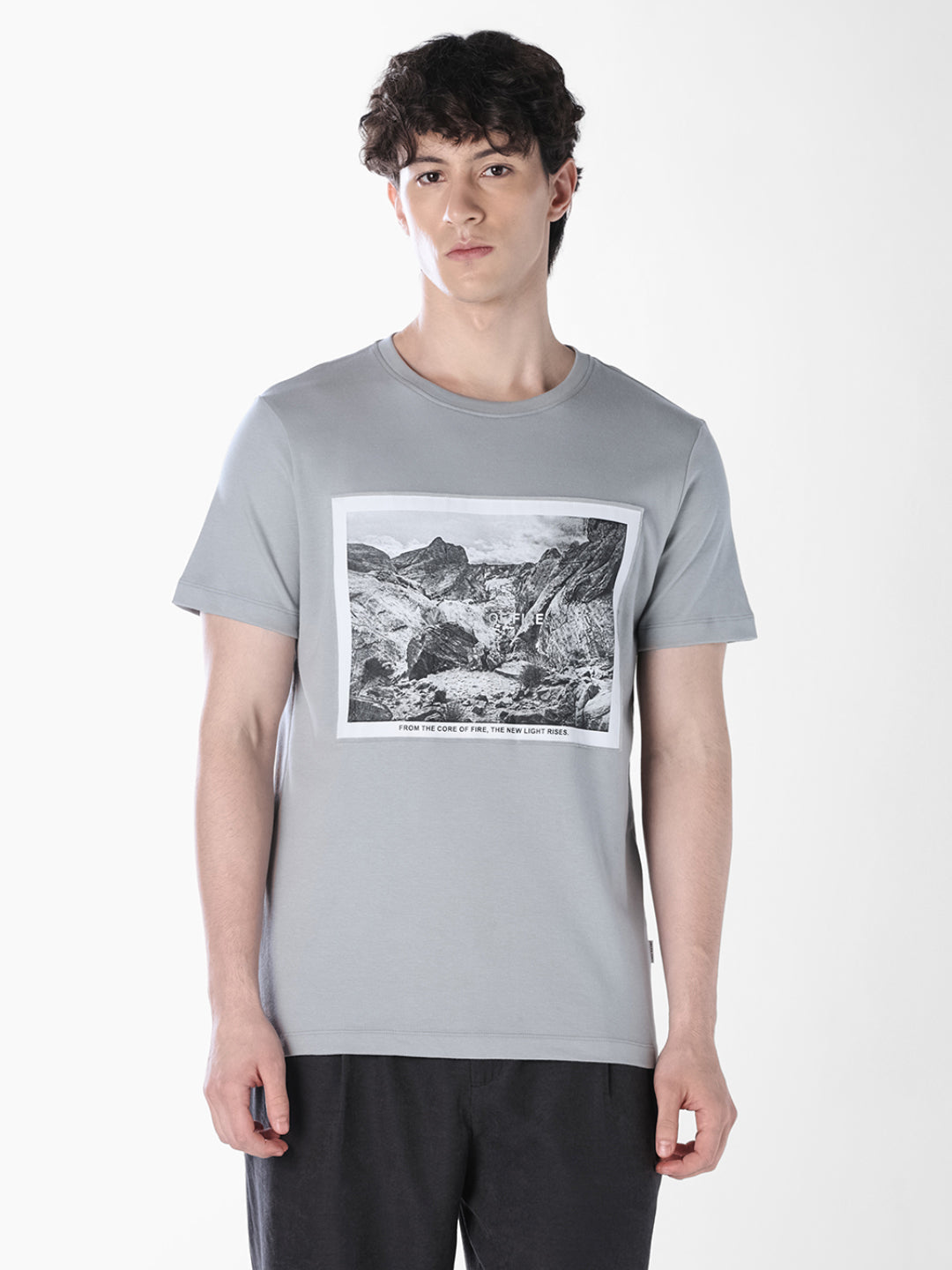 Grey Printed Crew Neck T-shirt
