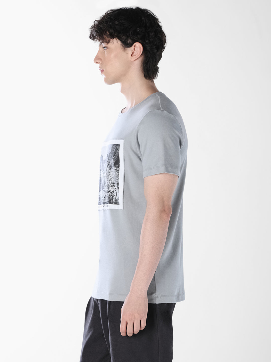 Grey Printed Crew Neck T-shirt