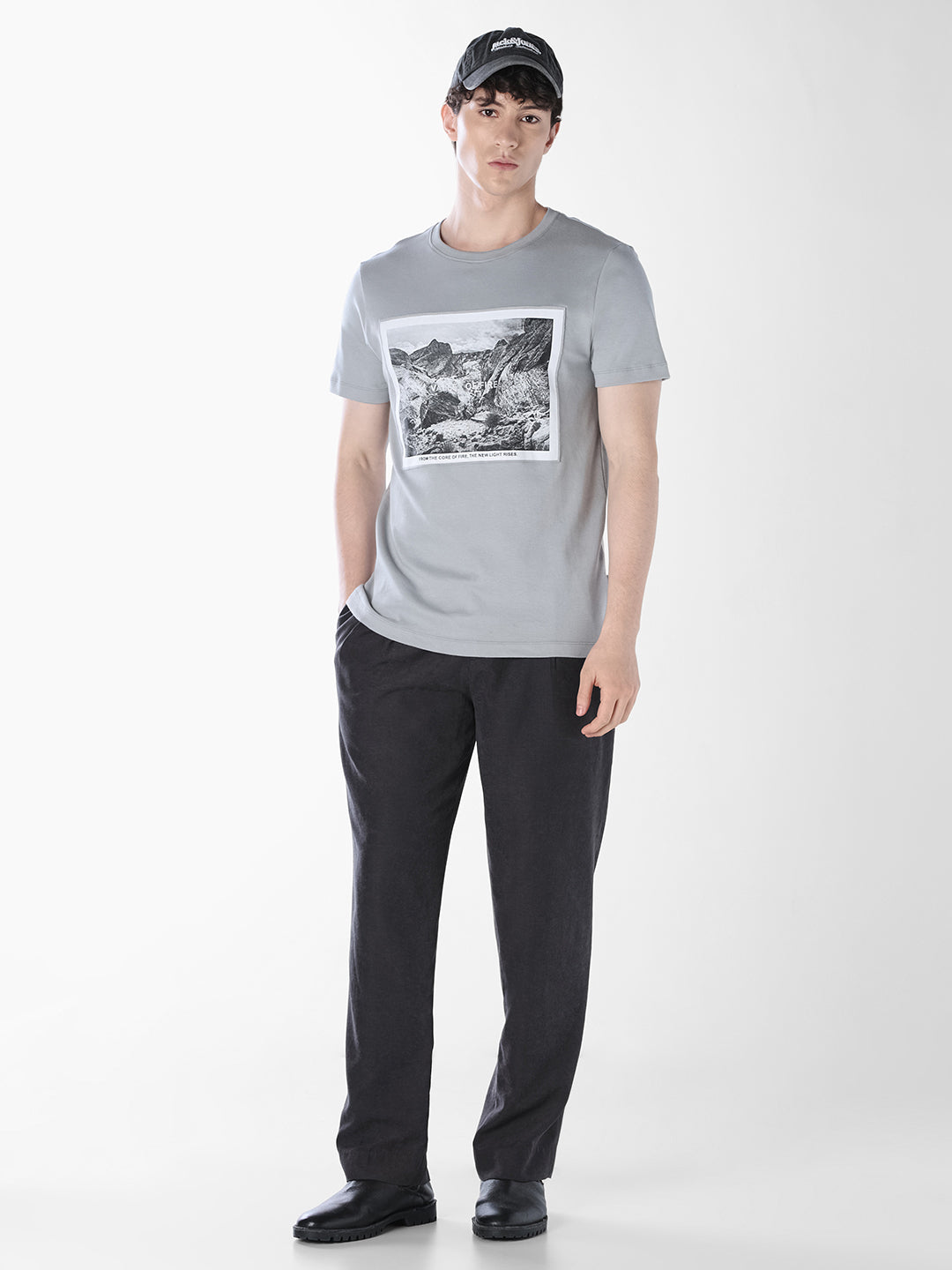 Grey Printed Crew Neck T-shirt
