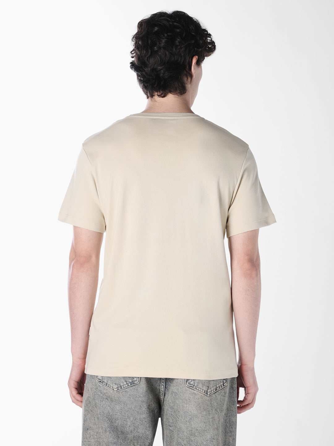 Cream Printed Crew Neck T-shirt