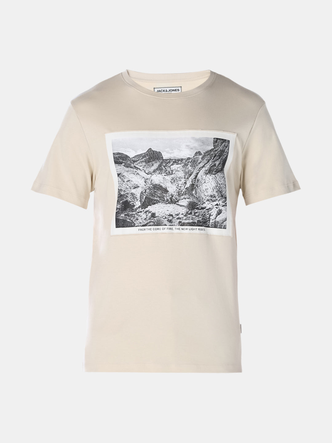 Cream Printed Crew Neck T-shirt
