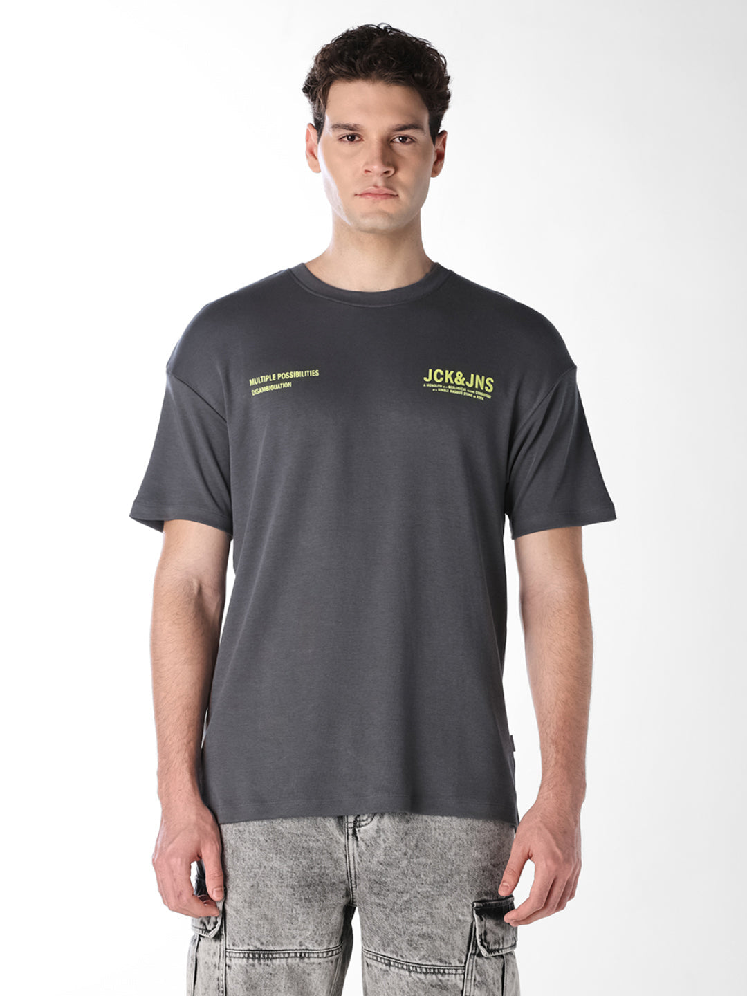 Grey Text Print Oversized T-shirt