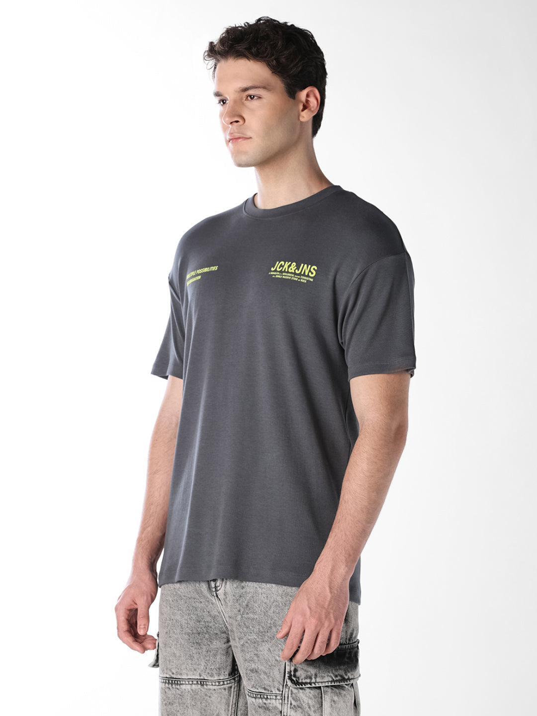 Grey Text Print Oversized T-shirt