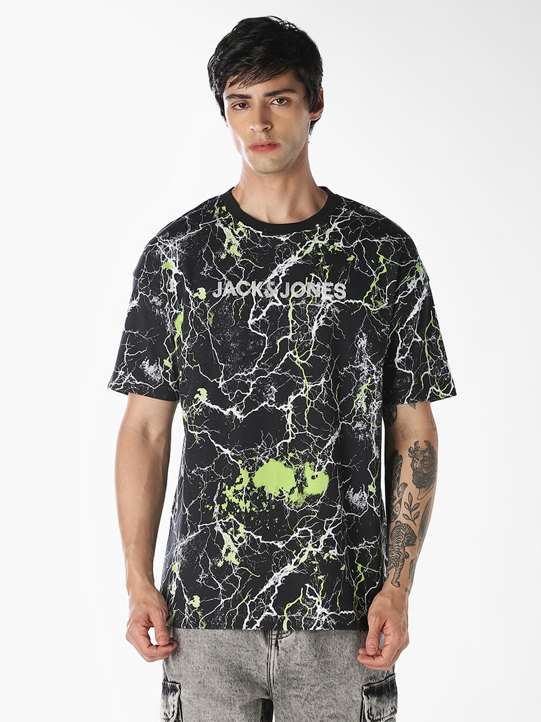 Black Marble Print Oversized T-Shirt